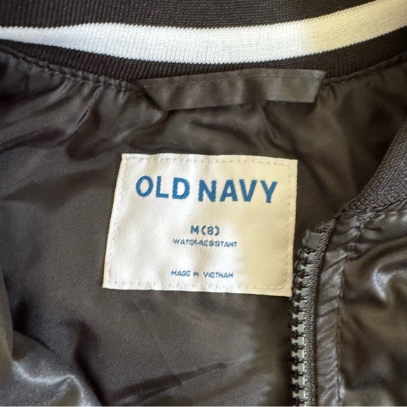 Old Navy Black Bomber Jacket Full Zip Water Resistant Cuff Sleeves Size M 8 - Picture 4 of 5